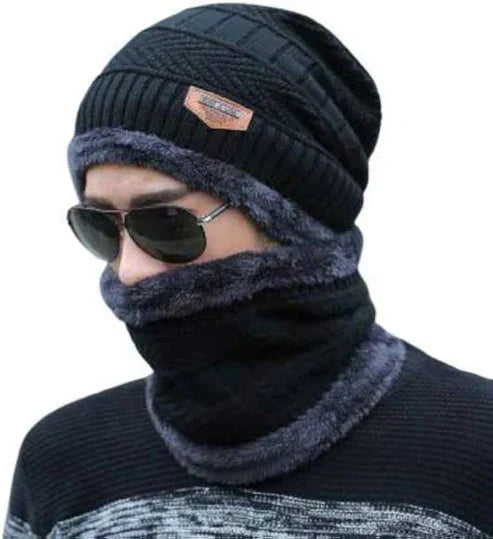 Winter Woolen Beanie Cap & Neck Warmer Combo